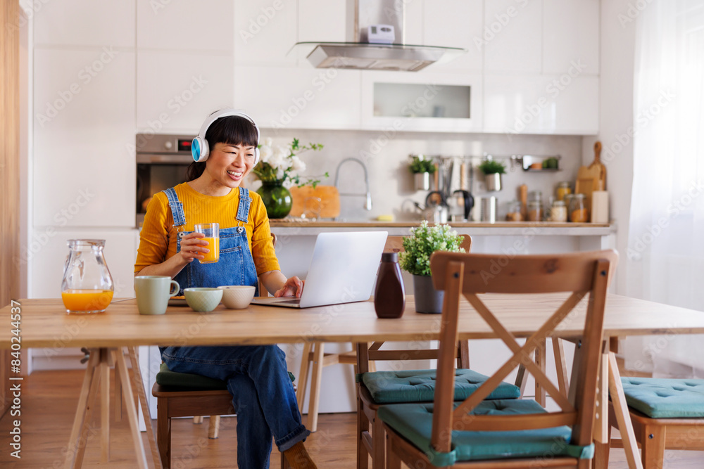 Woman working from home having online meeting