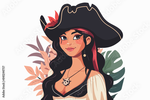 Girl pirate on a white background.