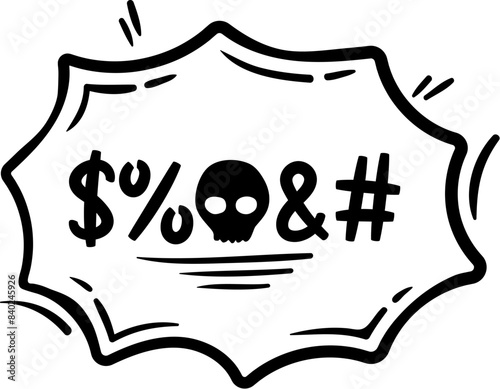 Hate angry talk, comic swear speech bubble. Aggressive expletive curse. Isolated vector black dialogue cloud with typography symbols, meaning profanity, scream, shout or furious negative emotions