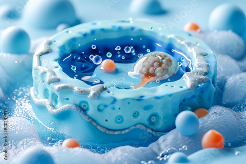 Close-up of an abstract cellular structure with blue and orange details in a scientific environment, , Test tube babies reproduction