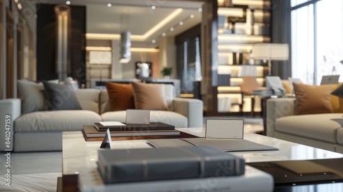 Luxurious Interior Design Showcase Elegant Business Card Display in HighEnd Showroom