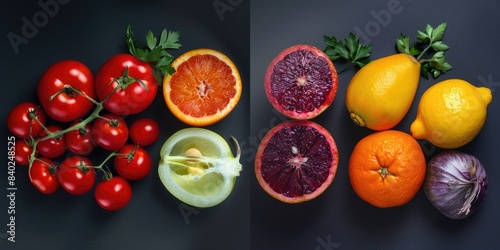 A selection of fresh fruits and vegetables arranged on a table