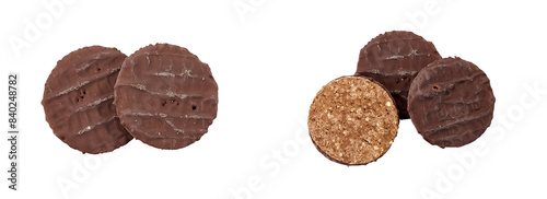 set of oat chocolate cookies isolated on white or transparent PNG