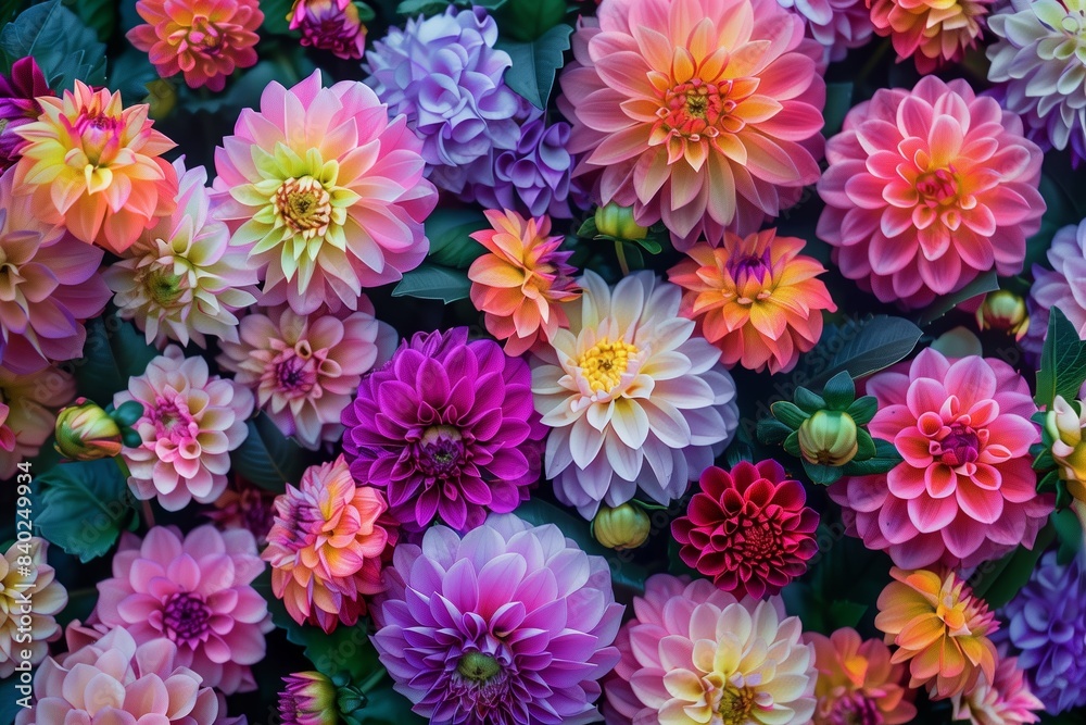 A close-up shot of vibrant dahlias in various colors A close-up shot of vibrant dahlias in various colors