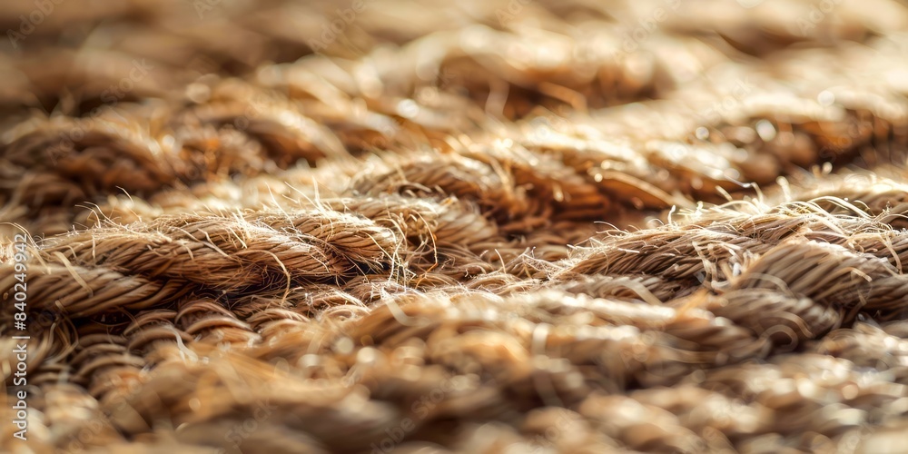 A close up of natural rope, showing the intricate texture of the twisted fibers