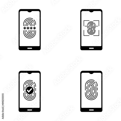 Fingerprint scanning on smartphone screen icon vector