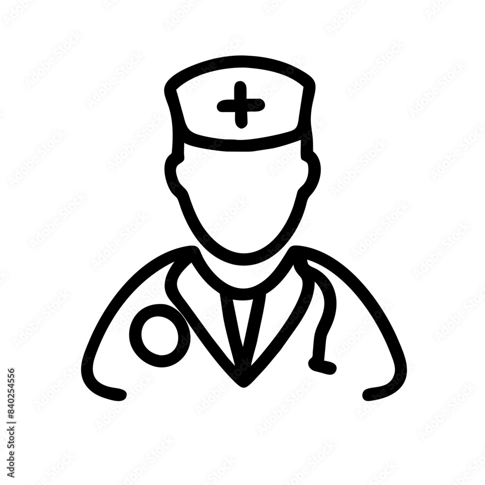 Obraz premium Outline Icon of a Doctor with Stethoscope, Representing Medical Profession, Healthcare, and Patient Care.