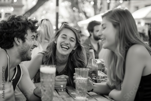 Friends having fun at a bar on a summer day