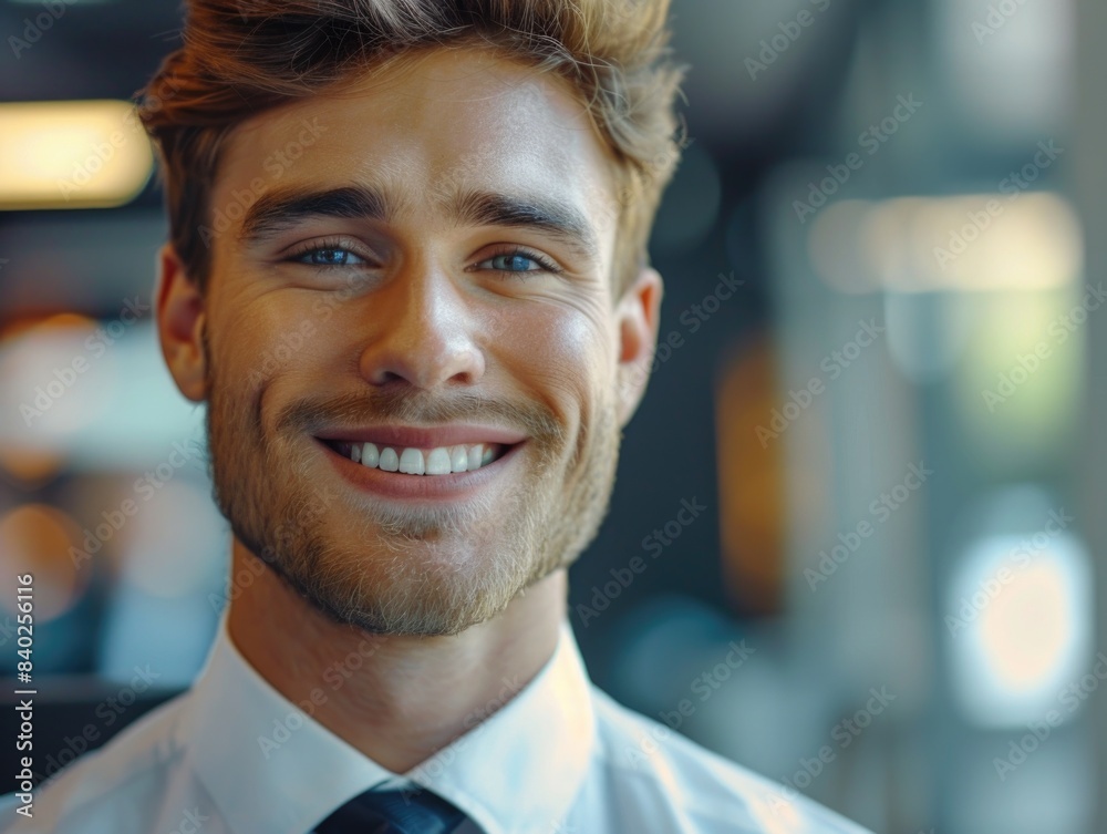 A business professional smiling with a beard and tie, suitable for use in corporate or personal contexts A business professional smiling with a beard and tie, suitable for use in corporate or personal contexts