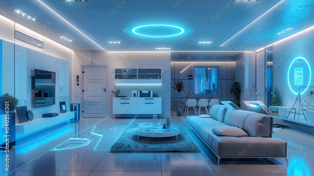 Modern Smart Home Living Automated Gadgets Voice Control Futuristic Spaces Business Cards Showcase