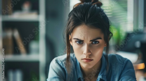 A close-up portrait of a young woman with a worried and anxious expression, set against a dimly lit background with a soft glow from a nearby lamp. The image captures the emotional depth and intensity