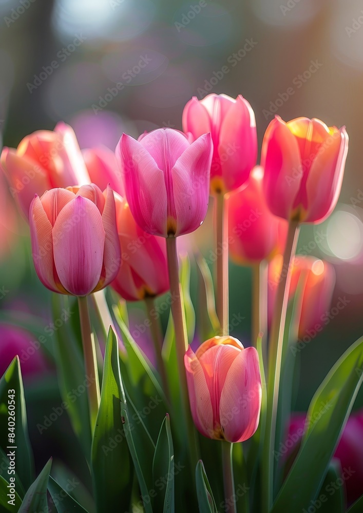 Obraz premium Colorful tulips in a garden, ideal for springtime themes. 