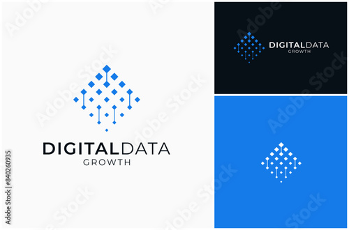 Abstract Data Analysis Growth Digital Technology Solution Innovation Vector Logo Design Illustration