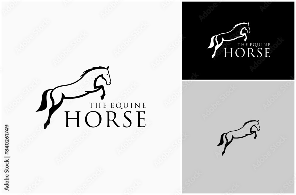 Jumping Horse Equine Equestrian Gallop Outline Silhouette Vector Logo Design Illustration Jumping Horse Equine Equestrian Gallop Outline Silhouette Vector Logo Design Illustration