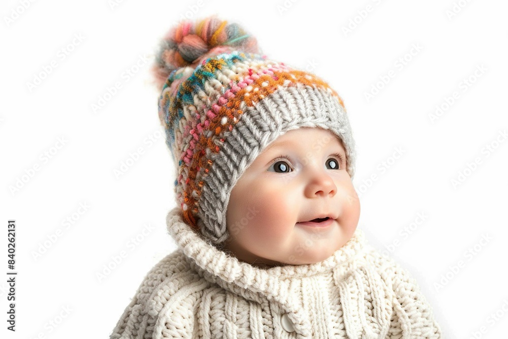 baby wearing a knit hat, isolated on white baby wearing a knit hat, isolated on white