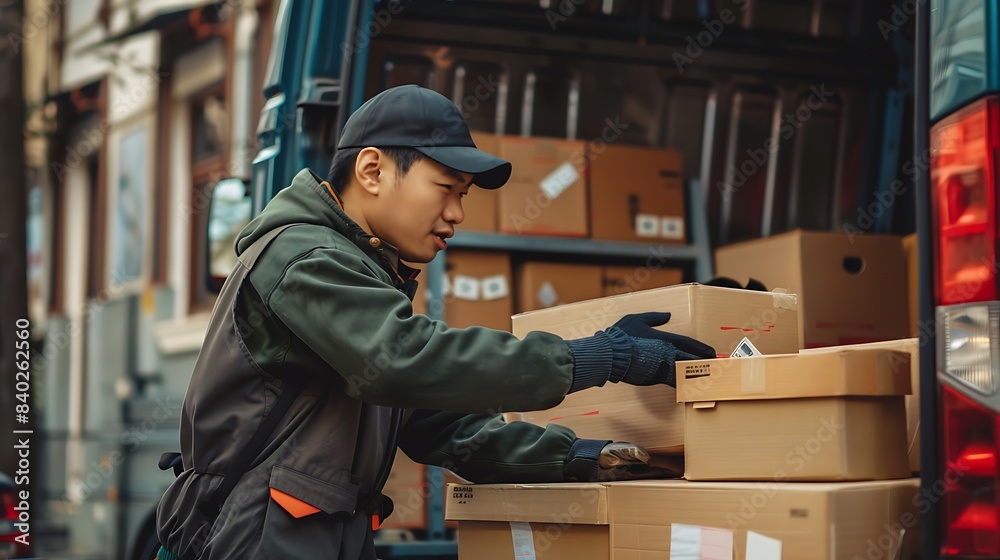 Efficient Delivery Driver Unloading Packages with a Smile in Urban Setting Efficient Delivery Driver Unloading Packages with a Smile in Urban Setting