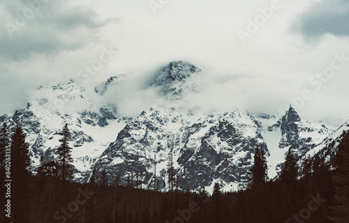 Fototapeta Naklejka Na Ścianę i Meble -  Mountain peaks near Morskie Oko Lake in Poland at Winter. Tatras range