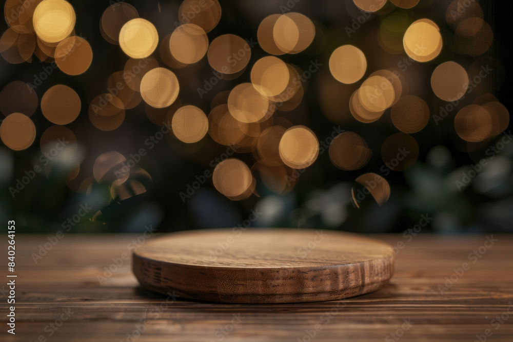Wooden Display Podium on Festive Background