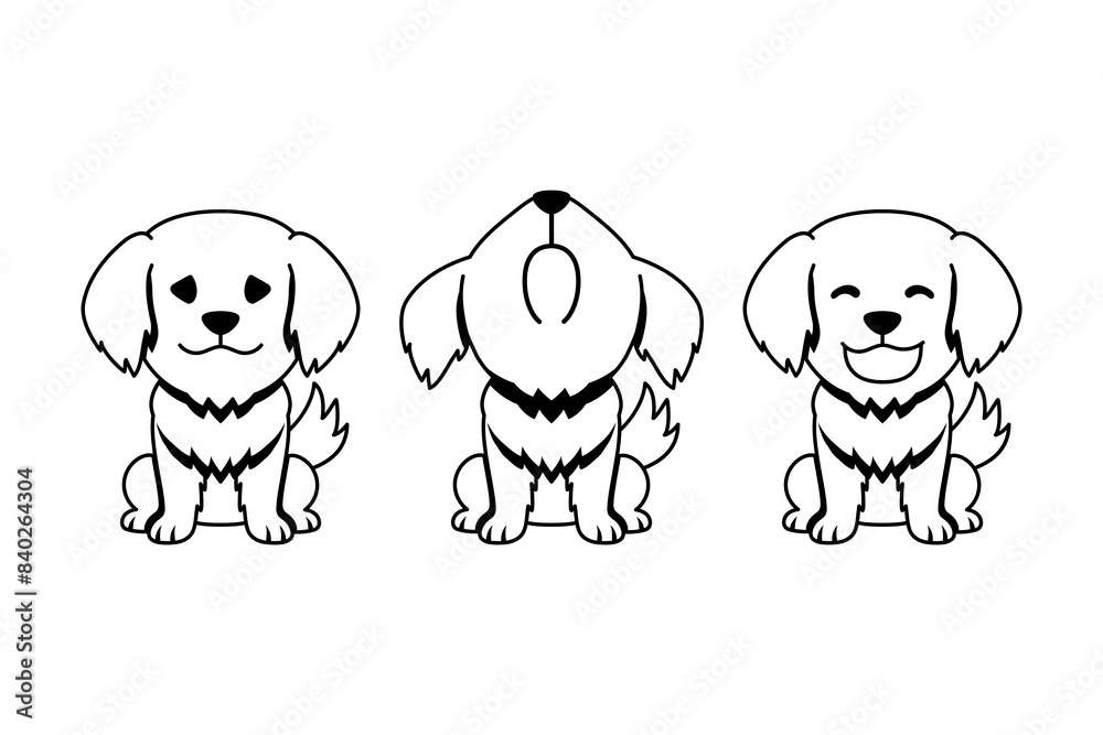 Set of vector cartoon character cute golden retriever dog for design. Set of vector cartoon character cute golden retriever dog for design.