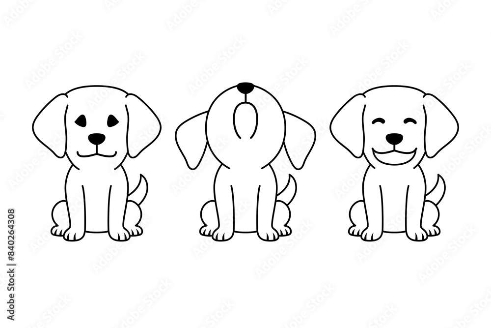 Fototapeta premium Set of vector cartoon character cute labrador retriever dog for design.