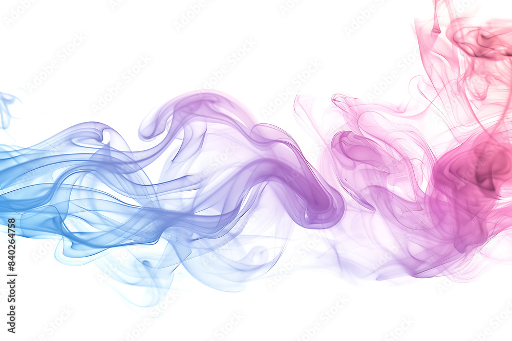 Fototapeta premium A mesmerizing display of colored smoke swirling gracefully against a pristine white background, creating a captivating visual effect.