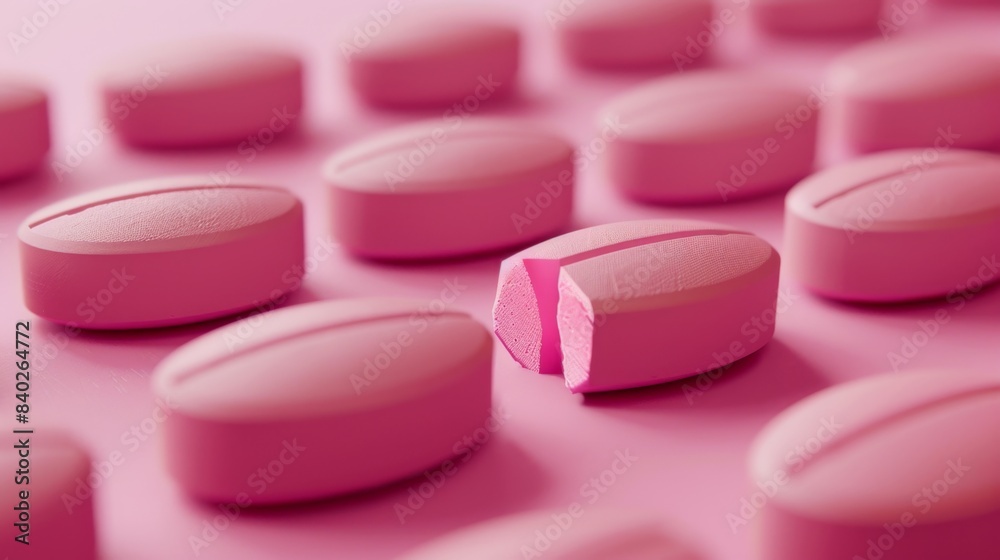 Pill Precision Split Pink Tablets for Controlled Dosage Medical Concept Stock Image Pill Precision Split Pink Tablets for Controlled Dosage Medical Concept Stock Image