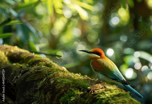 Chestnut-headed Bee-eater Perched on a Mossy Branch