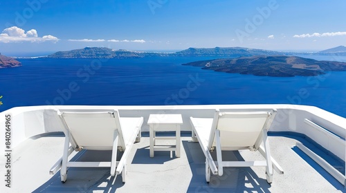 Santorinis Azure Embrace  A Sun-Kissed Terrace