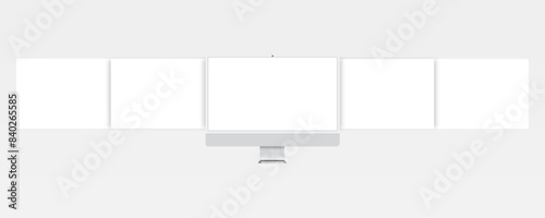 iMac monitor with blank screen and blank framework web pages. Template for responsive web-design and business presentation. 