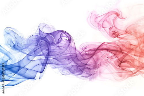 A mesmerizing display of colored smoke swirling gracefully against a pristine white background, creating a captivating visual effect.