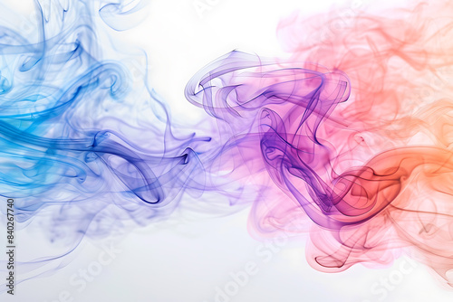 A mesmerizing display of colored smoke swirling gracefully against a pristine white background, creating a captivating visual effect.