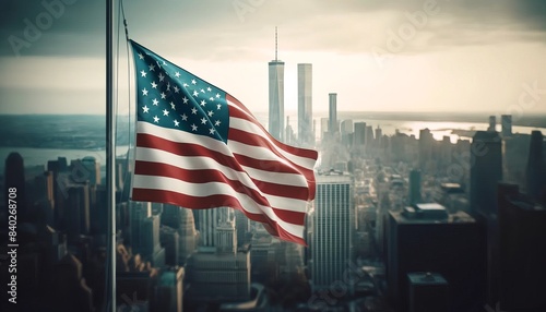 Patriot Day city view with American flag vector illustration banner USA Flag 