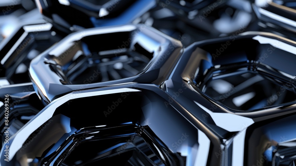 Connected hexagons form a molecular model with shiny texture Connected hexagons form a molecular model with shiny texture