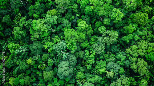 Aerial view of green forest. Top view of green trees.