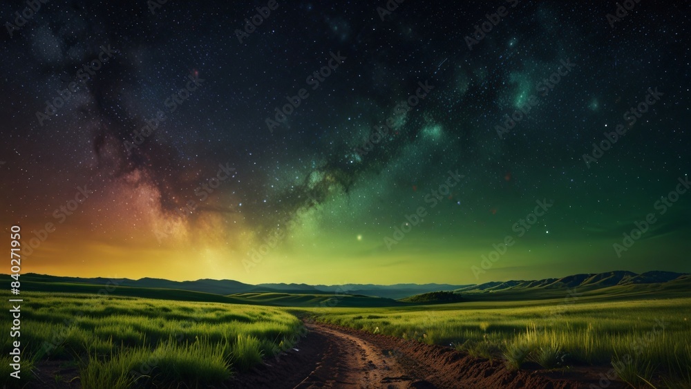 Aurora Borealis Over Country Road at Night Aurora Borealis Over Country Road at Night