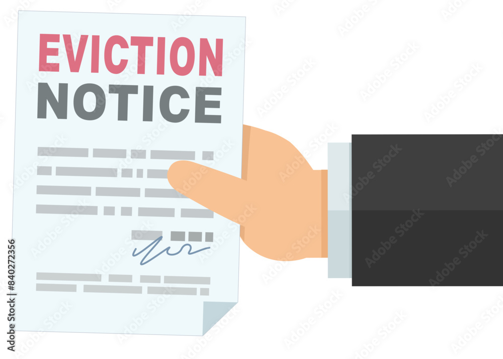 A hand presents an eviction notice isolated in flat design style (cut out) A hand presents an eviction notice isolated in flat design style (cut out)