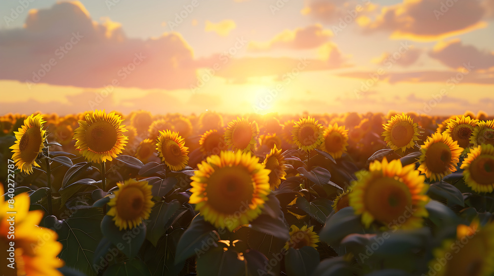 Fototapeta premium Sunflower Field Facing the Sunrise