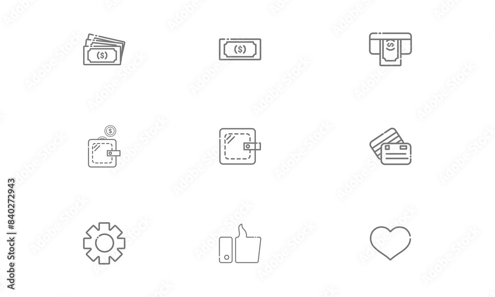 Cash In Withdrawal to Wallet or Debit Card App or Web Design Icon Set Cash In Withdrawal to Wallet or Debit Card App or Web Design Icon Set