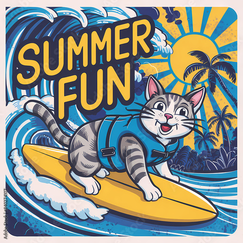 Surfing cat cartoon