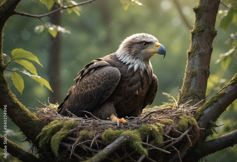 Eagle on nest in forest Eagle on nest in forest