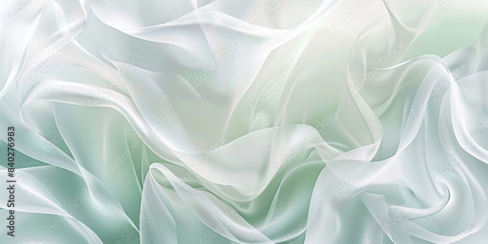 Abstract Close-Up of Overlapping Translucent White Fabric With Green Undertones