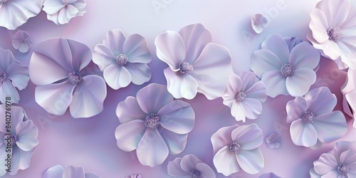 Soft White Petals of Abstract Rendered Flowers on a Lilac Background