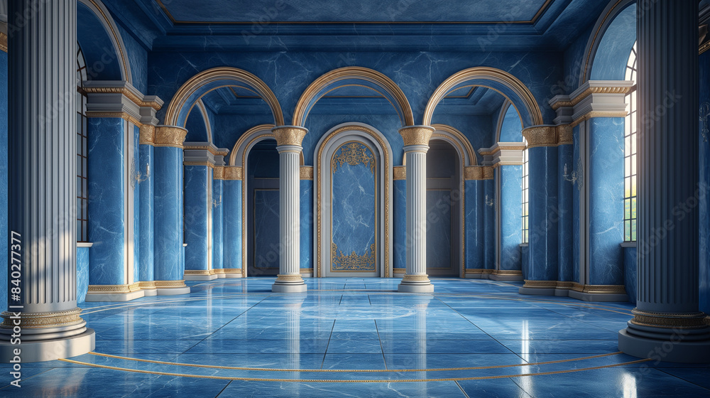 Designed with a base of royal blue velvet and framed with white gold trim, the podium stage exudes luxury and regality Designed with a base of royal blue velvet and framed with white gold trim, the podium stage exudes luxury and regality