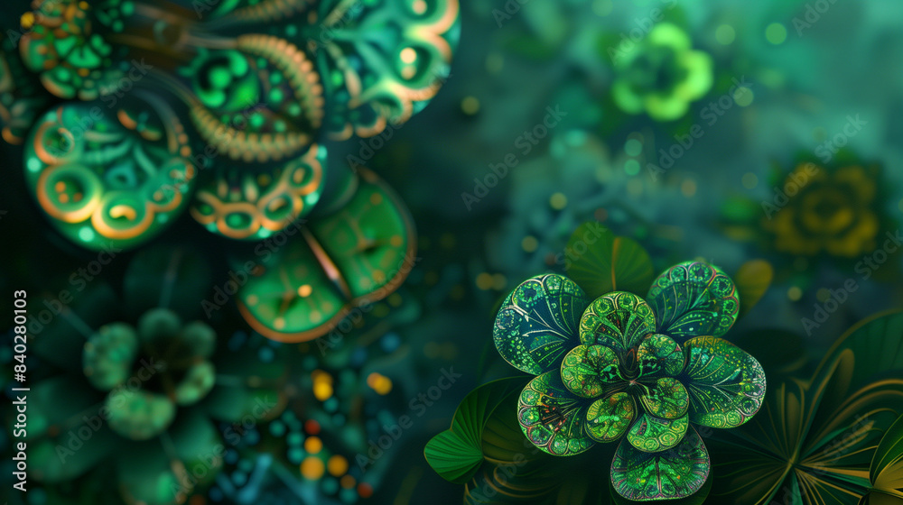 Lucky, Clovers, Green, Abstract, Psychedelic, Patterns