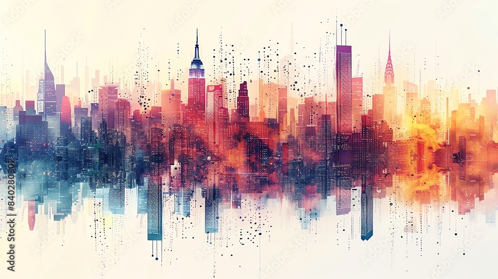 Obraz premium Heat exchanger holographic of A stylized image of a city skyline, with statistical graphs representing real estate growth appearing as towering structures, emphasizing the power of real estate