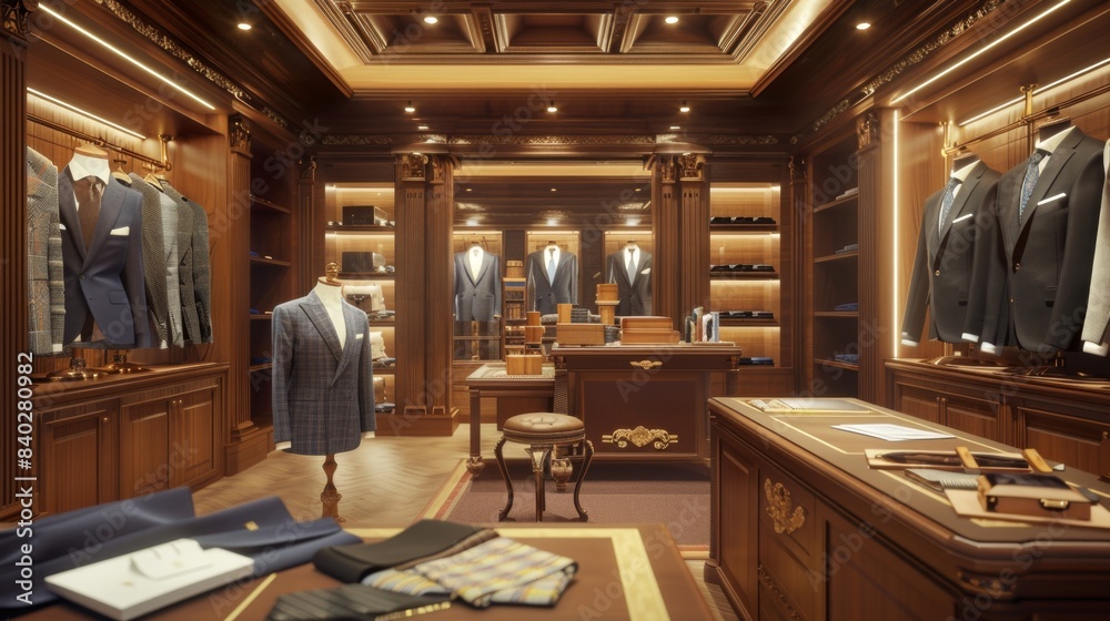 Exquisite Tailor's Fitting Room Bespoke Suits Fabric Swatches and Business Cards Exquisite Tailor's Fitting Room Bespoke Suits Fabric Swatches and Business Cards