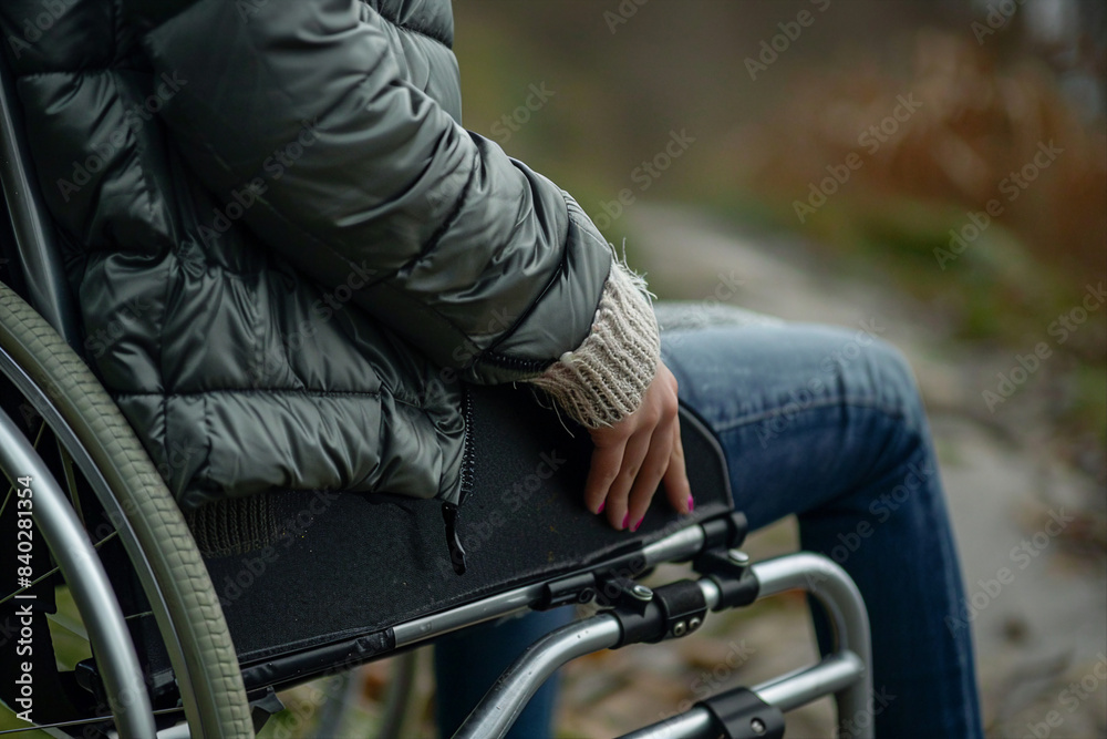 Generated by AI illustration of disabled man woman person using wheelchair on city nature park outdoors disability insurance Generated by AI illustration of disabled man woman person using wheelchair on city nature park outdoors disability insurance