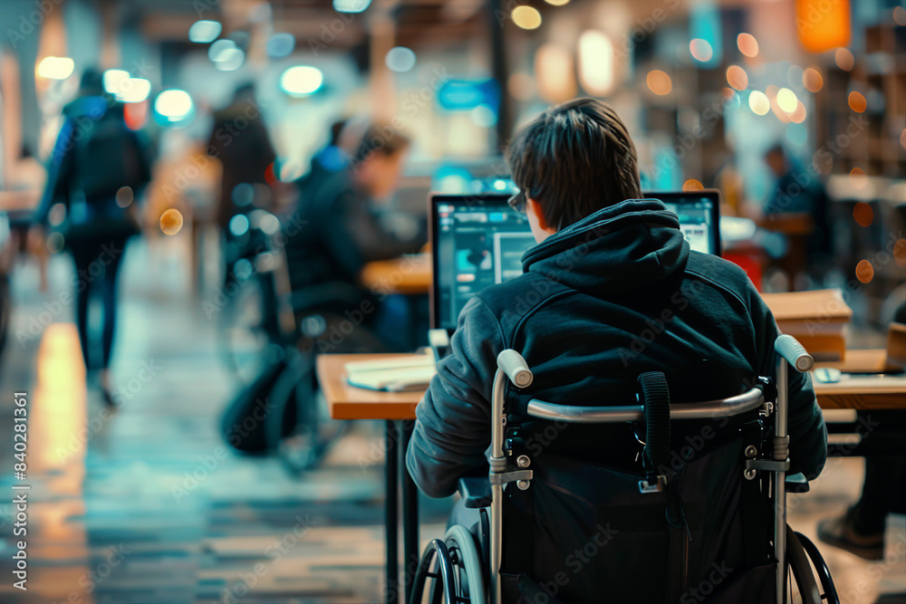 Generated by AI illustration of disabled man woman person using wheelchair on city nature park outdoors disability insurance Generated by AI illustration of disabled man woman person using wheelchair on city nature park outdoors disability insurance