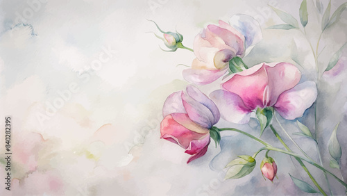 Beautiful watercolor sweet peas flower background