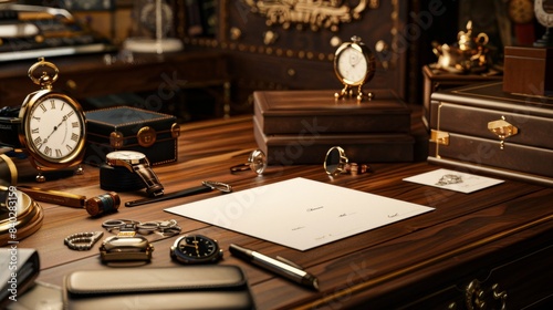 Timeless Elegance Luxury Watch Collector's Study with Business Cards Watch Winders and Timepieces